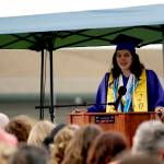 Sequim Gazette photo by Michael Dashiell / Co-valedictorian Dani Herman offers her thoughts to classmates and attendees at the June 14 Sequim High School graduation ceremony.