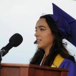 Sequim Gazette photo by Michael Dashiell / Kimberly Flores, a first generation high school graduate, offers part of her co-valedictorian speech in Spanish.