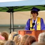 Sequim Gazette photo by Michael Dashiell / Class-elected speaker Sam Stewart speaks at the 2024 Sequim High School graduation ceremony on June 14.