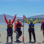 Sequim Gazette photos by Elijah Sussman /Olympic Peninsula Paddlers (from left): Lee Olsen, Kathy Altieri, Tom Light, Cathy Hathaway and Ed Urbanski shrug off a low tide for their regular outing on Sequim Bay on June 6.