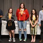 Photo by Jay Cline / From left, Brody Andersen, Erin Cline, Dani Herman, Kimberly Flores and Sage Younger are honored for their academic efforts and at Sequim High Schools Scholarship Night on June 5.