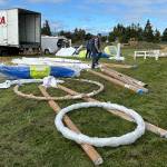 Sequim Gazette photo by Matthew Nash
Olympic View Church volunteers unload and sort inclusive playground equipment for their first phase of The Gathering Ground project off Brown Road.