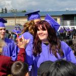 Sequim Gazette photos by Matthew Nash
Sequim High senior Addison Frisby high-fives teacher Caryn Little while participating in the SHS Grad Walk on June 14.