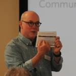 Sequim Gazette photo by Matthew Nash/ William Grimes, principal with SCJ Alliance, talks to residents on June 13 about a mini-poll that offers residents a chance to share their input on growth policy priorities. Its available online, along with upcoming events and documents at sequimagine.org.