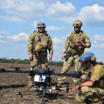 Photo courtesy of Kate Orz / Troops with Ukraine armys 92nd Brigade look over a drone they use in reconnaissance actions in their year-long war with Russia. Last year, Sequim resident Kate Or and firends sent about 3,000 hand/foot warmers, some of which troops used to keep their drones warm enough to use in freezing temperatures.