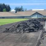Photo courtesy of Sequim School District / Mike Santos, the Sequim School Districts Director of Facilities, Operations and Security, said about three times the normal amount of material from track resurfacing was pulled from Sequims stadium this summer, made mostly of compacted rubber from old tires.