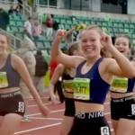 Image courtesy of Nike (video) / Sequims Riley Pyeatt celebrates with her teammates, from left, Eve Mavy, Hiilei Robinson and Kaitlyn Bloomenrader after winning the womens 4x400 emerging athlete championship at the Nike Nationals held in Hayward Field in Eugene, Ore., in 2022. The quartet was unable to train on the Sequim High track because of its poor condition.
