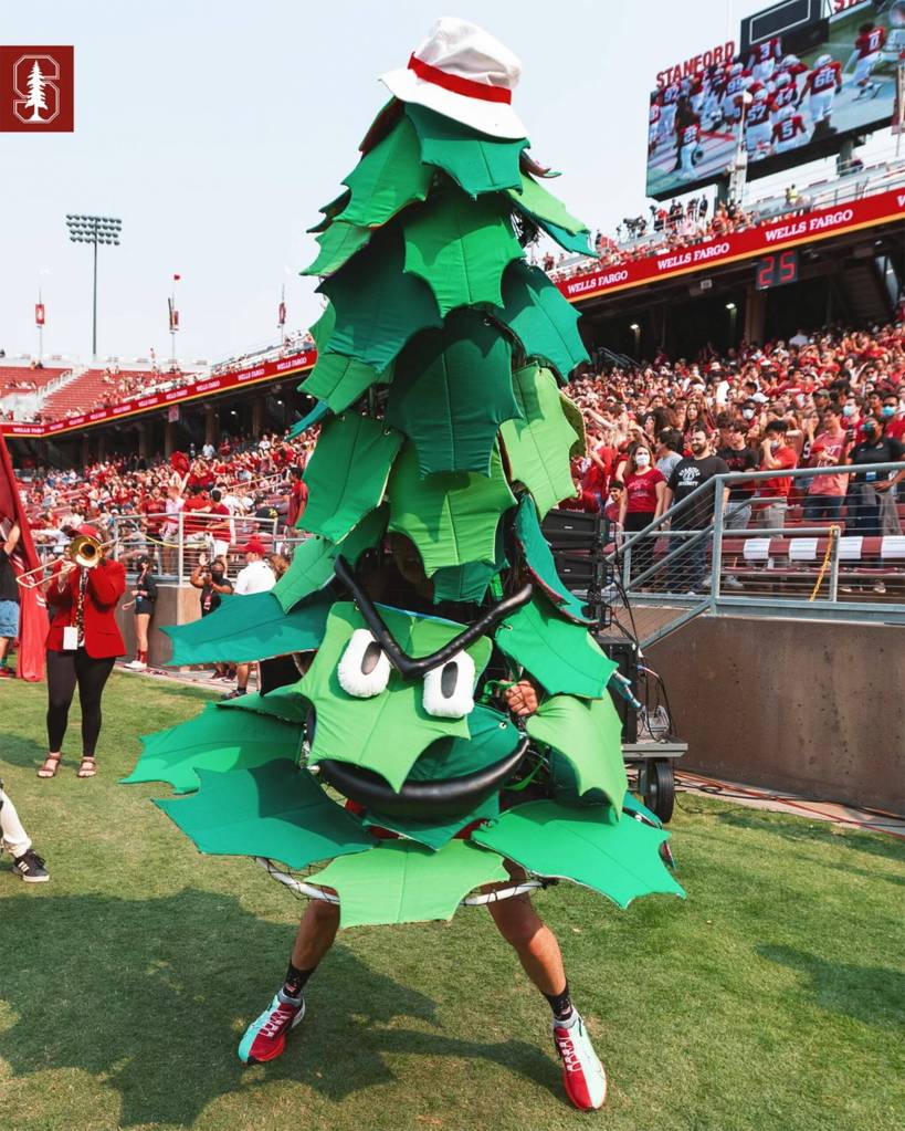 Photo courtesy Stanford University Athletics/ Herman the Stanford Tree made by Grayson Armour appears at a Stanford University football game a few years ago. Sequims Ruby Coulson was selected earlier this year to be the schools unofficial mascot through April 2025, and is making her own costume to wear at sporting events. Shell wear Herman in Paris for the Olympics to support Stanford athletes.