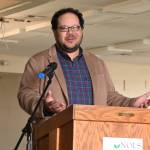Sequim Gazette photo by Michael Dashiell
Noah Glaude, executive director of the North Olympic Library System, welcomes a crowd to the ceremonial groundbreaking of the Sequim Library expansion in April.