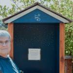 Sequim Gazette photo by Elijah Sussman / Diane Fatzinger stands near her wind phone located across from the Sequim School District soccer fields on the Olympic Discovery Trail.