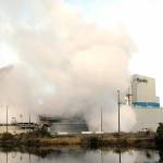 Keith Thorpe/Peninsula Daily News
Clouds of steam rise from the cogeneration facility at the McKinley Paper mill on Marine Drive in Port Angeles on Saturday as crews begin the process of bringing the mill back into production, three years after it was shut down by and sold by Nippon Paper Industries USA. As part of the start-up process, the company announced that pipes must be cleaned in order for the cogeneration plant to produce steam for the mill and electricity for sale and that the cleanup process could produce noise that might disturb nearby neighborhoods. McKinley has not announced a date for when production of containerboard would begin at the retooled mill.