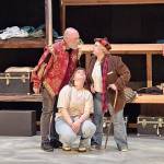 Photo courtesy of Port Angeles Community Players 
Cast members (from left) Zach Wiedenhoeft, Wesley Vollmer and Tara DuPont rehearse a scene of the Port Angeles Community Players upcoming production of The Curate Shakespeare As You Like It.