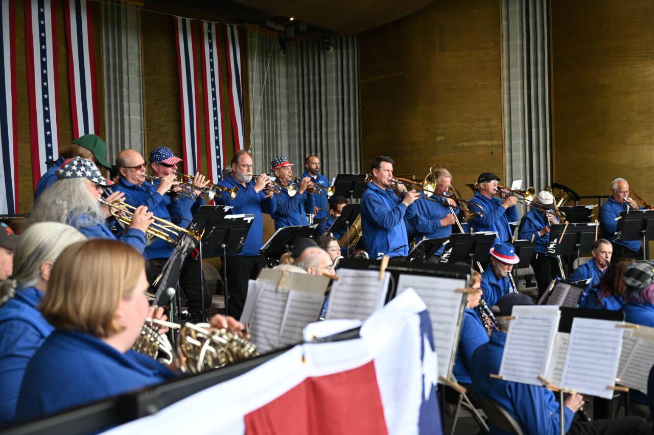 Photo by Richard Greenway/Sequim City Band / Trumpets and trombones play out The Stars and Stripes Forever at the 2022 Sequim City Bands Fourth of July concert in 2022.