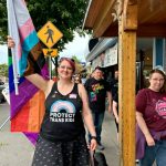 Photo courtesy David Ham
Jenny Bingham-Blenk walks with the crowd during the Sequim Pride celebrations march along Washington Street supporting the LGBTQIA+ community.
