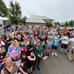 Photo courtesy David Ham/ Some of the many attendees of the third-annual Sequim Pride event gather prior to marching along Washington Street on June 29.