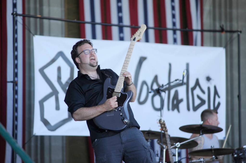 Sequim Gazette photo by Michael Dashiell
Guitarist Brandon Bettger of SuperNostalgic tears into a solo at the City of Sequims Independence Day celebration on July 4.
