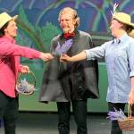 Farmers Phillip McIntire and Rebecca Maberry try to sell lavender to Nimby the villain (Matt Forrest) much to his disgust in Olympic Theatre Arts melodrama Lavender Dreams.