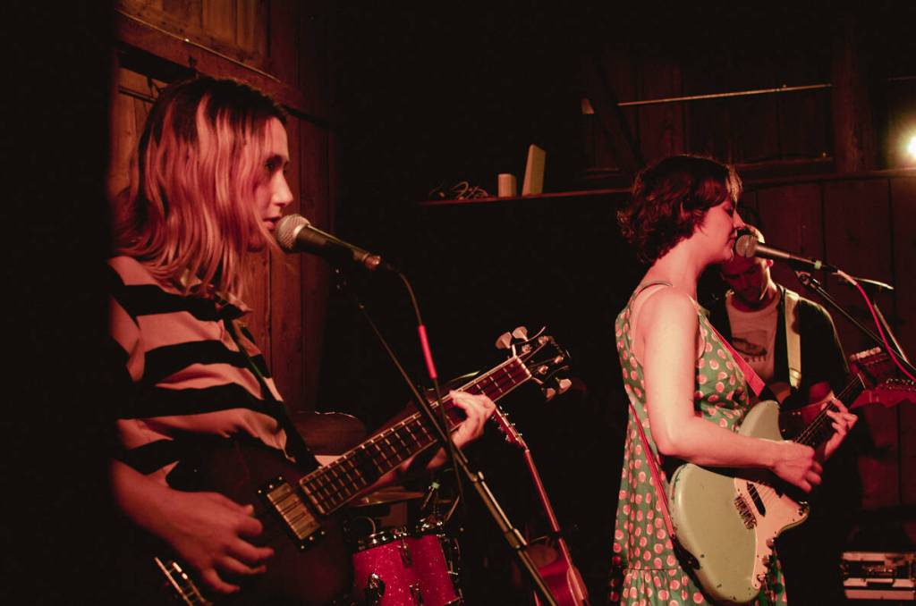 Sequim Gazette photo by Elijah Sussman / Artist Margaux and festival organizer Willem Dekock join headliner Kate Davis in her arresting festival closing set on July 6.