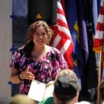 Sequim artist Melissa Klein speaks at the unveiling of the American Legion Jack Grennan Post #62s Remember Me mural unveiling.