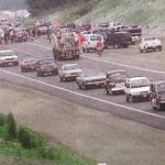 Sequim Gazette file photo / Various vehicles line up for a ceremony to honor the opening of Sequims new bypass in August 1999. Plans were in place to finish the Simdars Road Interchange but state funding led the Department of Transportation to leave the project half finished.