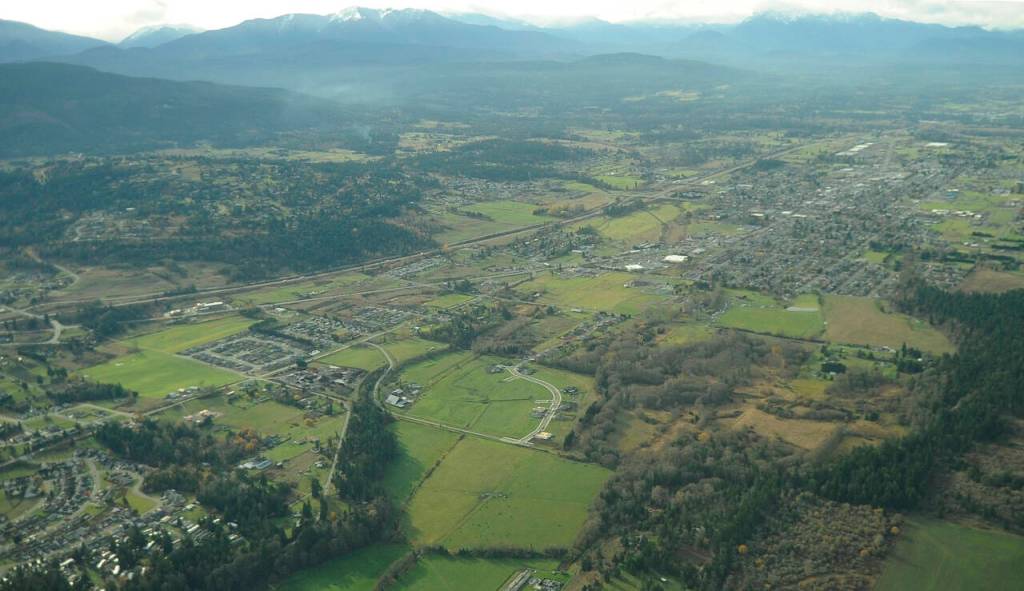 Sequim Gazette file photo by Michael Dashiell / This 2020 aerial photo shows Sequim and the bypass that was opened in 1999. It deterred traffic from Washington Street in hopes of creating less congestion.