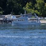 Photo by by Eric Francavilla/Pacific Northwest National Laboratory / The Department of Energys first hybrid research vessel, Resilience, makes a stop at PNNL-Sequim on its way to its temporary home in John Wayne Marina.