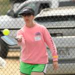 Kristin Deverin returns a volley at the 2024 Big Dill pickleball tournament on July 27.
