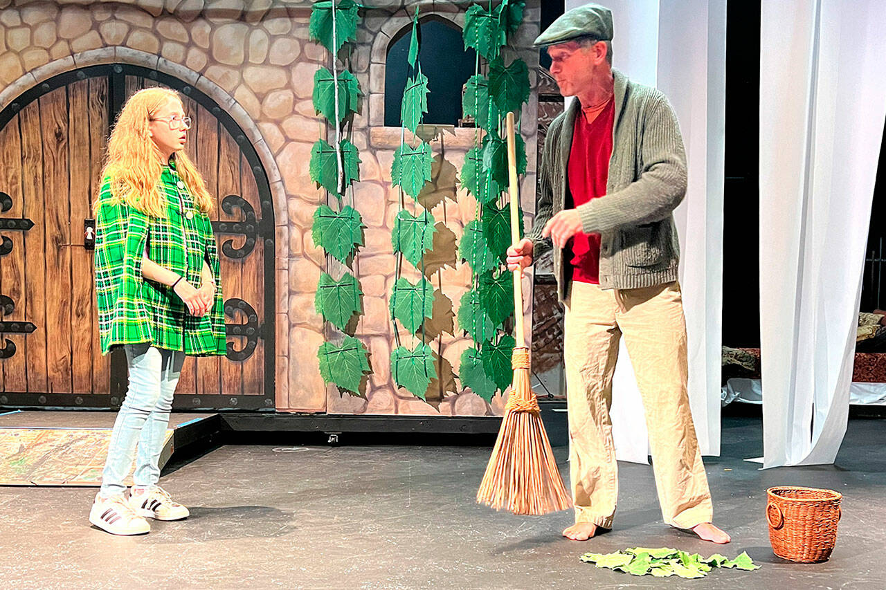 Photo courtesy Olympic Theatre Arts
Mary Lennox (Trinity Devlin) speaks with garden Ben Weatherstaff (Michael Curran) by the gardener in a scene from The Secret Garden. It plays for two weekends at Olympic Theatre Arts from Aug. 9-18.