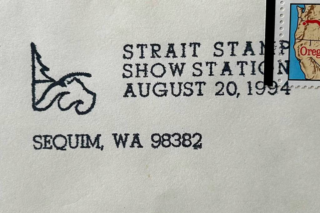 Photo courtesy Strait Stamp Society/ The first cancellation for the Strait Stamp Show featured the City of Sequims logo in 1994.