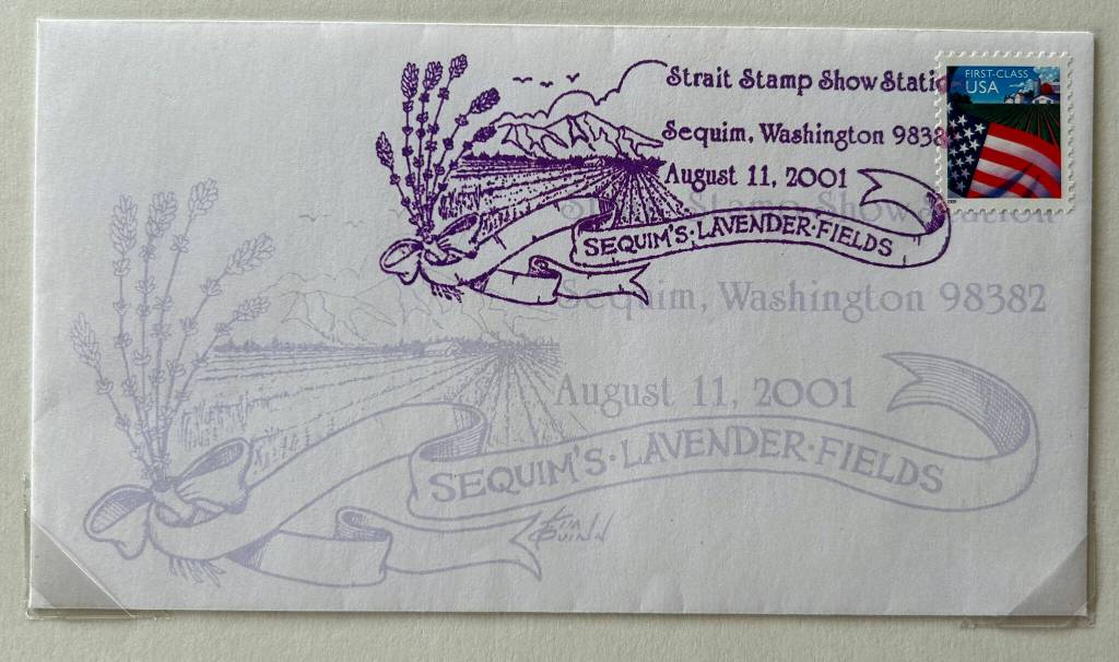 Photo courtesy Strait Stamp Society/ In 2001, the Strait Stamp Show featured Sequims popular lavender featured for its annual cancellation and cover envelope.