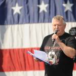 Sequim Gazette photo by Michael Dashiell / Joe DAmico, Unity of Effort organizer and president and CEO of Security Services Northwest, Inc., thanks military personnel, first responders and other key service providers at the 2024 event on Aug. 10.