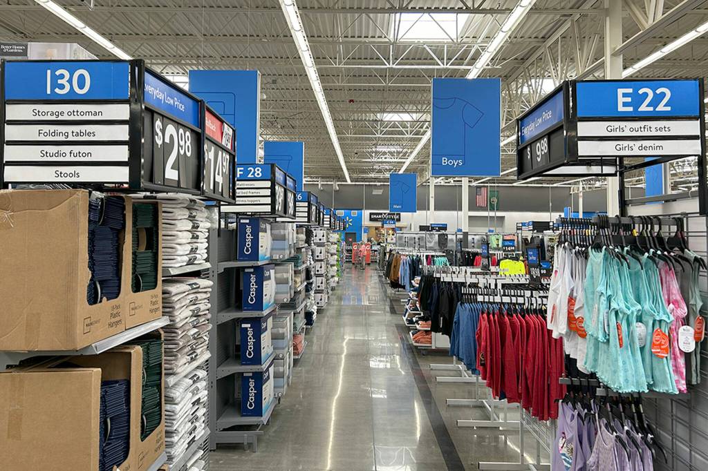Sequim Gazette photo by Matthew Nash/ During the Sequim Walmarts remodel, crews added new aisle signage with more descriptions, and large signs above each section.