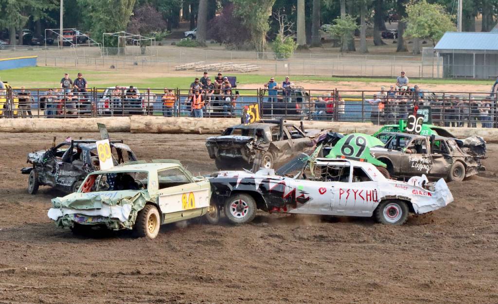File photo by Dave Logan/for Olympic Peninsula News Group / The demolition derby wows the crowd at the 2023 Clallam County Fair.