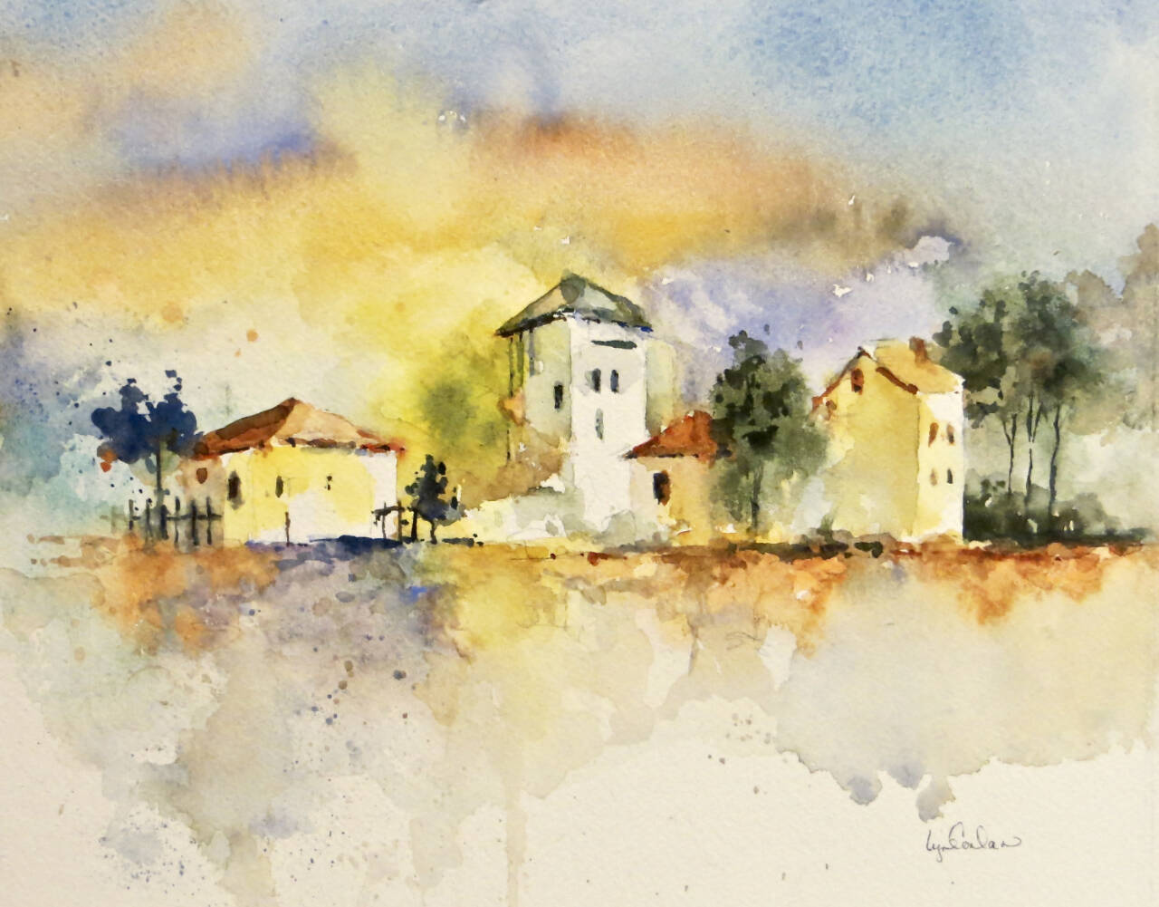 Artwork courtesy of Field Hall Gallery / Tramonto by Lyn Conlan, whose fellow North Olympic Watercolorist members will have their art on display in the Watercolor: From Studio to Gallery exhibit at the Field Hall Gallery through Oct. 26.