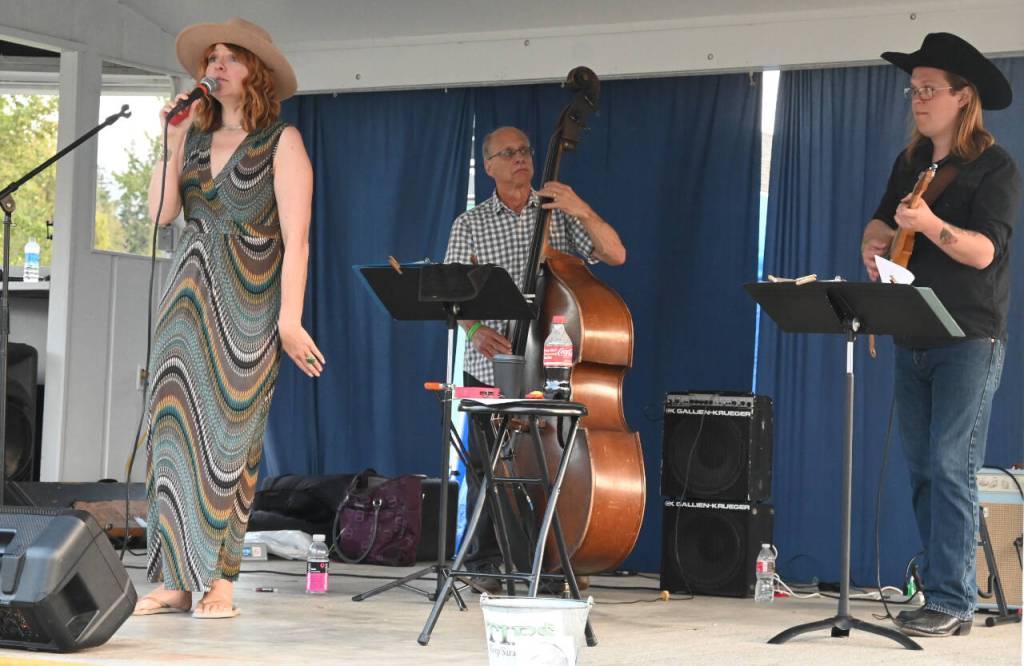 Sequim Gazette photo by Michael Dashiell / Sequims Sarah Shea leads Chez Jazzs performance at the Sunny Farms Stage at the Clallam County Fair on Aug. 16.