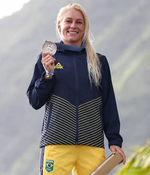 Photos courtesy of Weston-Webb family
Tatiana Weston-Webb celebrates a silver medal in the womens shortboard surfing competition at the 2024 Olympic Games in Tahiti on Aug. 5.