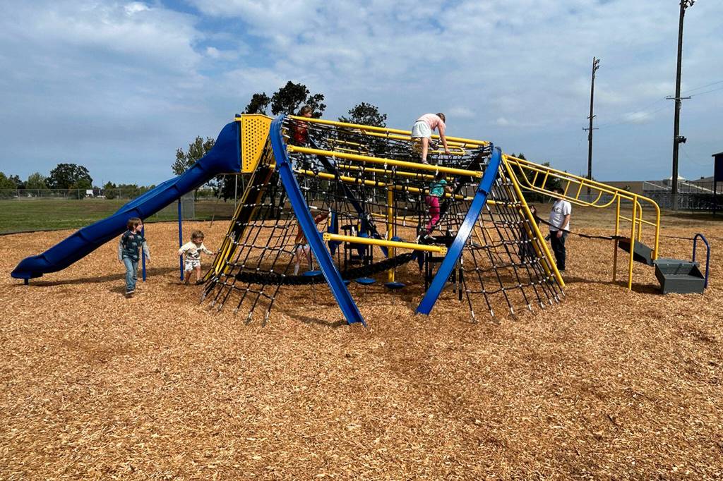Sequim Gazette photo by Matthew Nash/ Helen Haller Elementarys Crab Trap playground equipment features several climbing and exploration opportunities for children.
