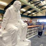 Photo by Keith Thorpe/Olympic Peninsula News Group / A model of a statue of Nisqually tribal activist Billy Frank Jr. by Chinese American sculptor Haiying Wu sits in the Port Angeles Public Library in conjunction with a meeting of the Northwest Indian Fisheries Commission. The model eventually will be cast in bronze and installed in the National Statuary Hall in Washington, D.C. Frank received a posthumous Presidential Medal of Freedom in 2015 for his work in fighting for tribal treaty rights and obligations. The statue will be on display at the library through Aug. 24.