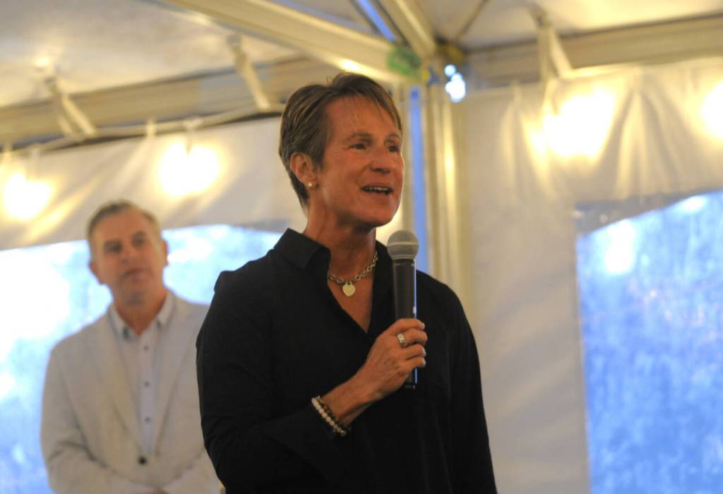 Sequim Gazette photo by Michael Dashiell / Erica Wheeler, an Olympic Games competitor and high school record holder in the javelin, credits her coaches and parents for leading her to a career in coaching at the 2024 Sequim Athletic Hall of Fame event Saturday evening.