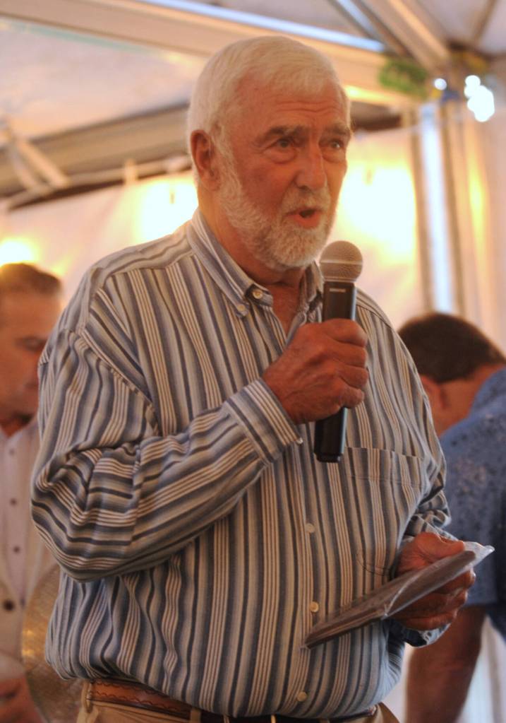 Sequim Gazette photo by Michael Dashiell / Cliff Echternkamp, a three-sport standout at Sequim High (class of 1963), accepts his 2024 Hall of Fame award.