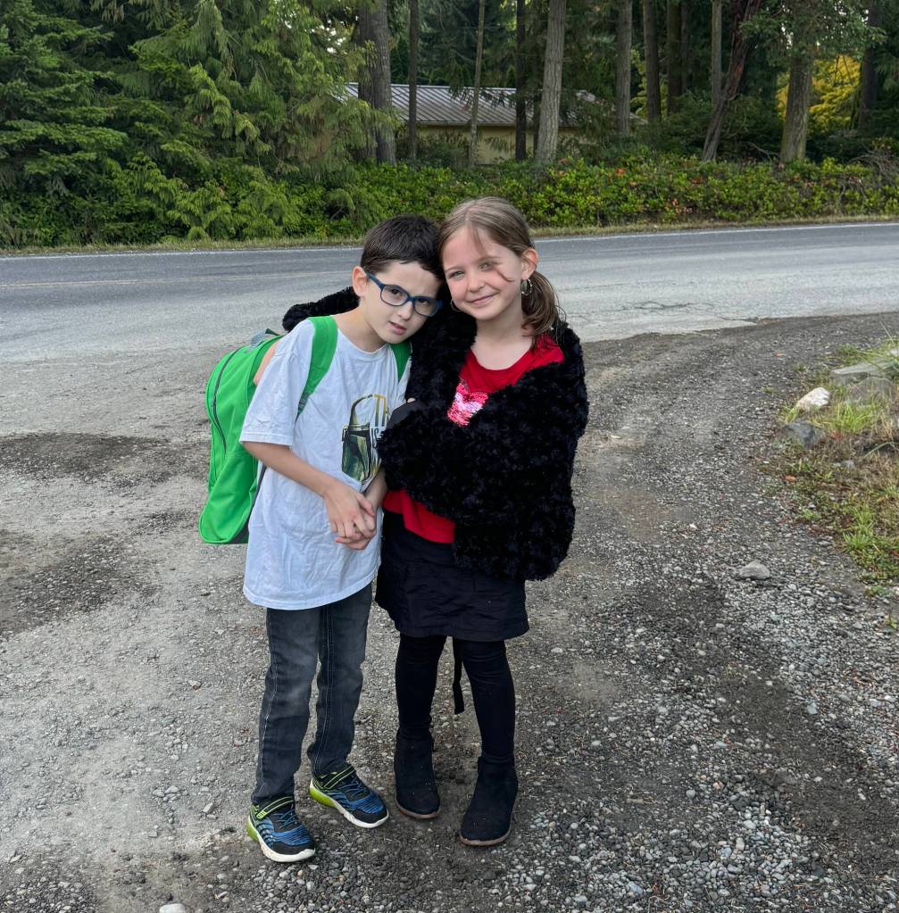 Photo courtesy of Coler family
Raylan Coler, 9, and Paisley Coler, 7, wait for the bus on their first day of fourth and second grade.