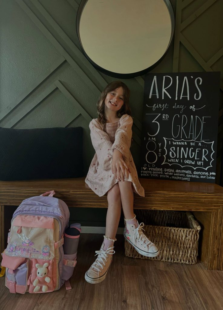 Photo courtesy of Cummings family / Aria Cummings is ready for her first day in third grade. This is a tradition Ive done since they started kindergarten, Shelbie Cummings said. Its been fun to look back each year and see how they grow and how their likes change.