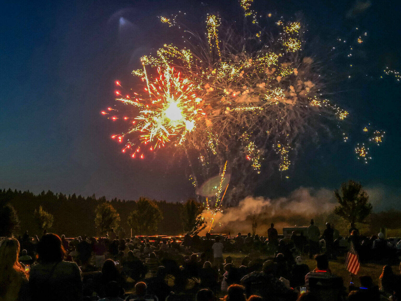 Sequim Gazette file photo by Michael Dashiell
Fireworks light up the skies over Carrie Blake Community Park to cap Sequims Independence Day celebration on July 4 in 2023. The fireworks display started following the ban on the discharge of fireworks in the city. Councilors plan to discuss the ban of fireworks sales in October.