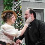 Sequim Gazette photos by Matthew Nash
Gwendolen (Merrin Packer) and Jack/Ernest (Sean Stone) embrace during a scene of The Importance of Being Earnest when he proposes to her.