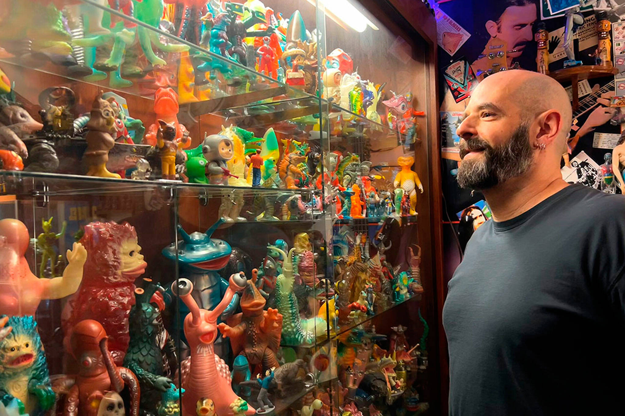 Sequim Gazette photo by Matthew Nash
Corey Edwards, organizer of the Olympic Peninsula Toy and Collectibles Show, stands by his case of Kaiju monsters hes been collecting since the early 2000s. He said the show on Sept. 14 is an option for locals to find new and old toys that they might remember from their childhood.