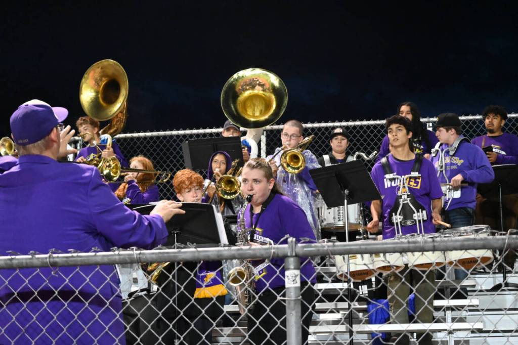 Sequim Gazette photo by Michael Dashiell / The Sequim high School band, under the direction of George Rodes, entertains the crowd int he second half of the SHS football squads loss to Franklin Pierce.