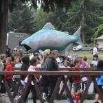 Students and chaperones line up at the 2023 Dungeness River Festival to enjoy many different stations that highlight efforts to conserve the Dungeness watershed. The festival runs one day at Sept. 27.