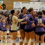 Sequim Gazette photo by Michael Dashiell / Sequim players celebrate after getting a point in a Sept. 19 home match against Bainbridge in Set. 19.