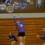 Sequim Gazette photo by Michael Dashiell / Sequims Kenzi Berglund (23) looks to set teammate Brianna Palenik (background) in a Sept. 19 home match against Bainbridge on Sept. 19.