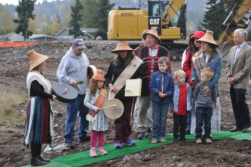 Sequim Gazette photo by Matthew Nash/ Jamestown SKlallam Tribe members and descendants sing a song during the groundbreaking ceremony for The Jamestown Evaluation and Treatment Center on Oct. 18.
